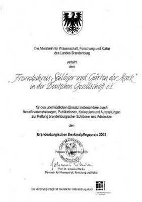 Brandenburgischer Denkmalpreis für den Freundeskreis